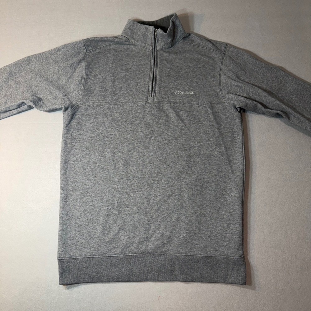 Columbia Mens Outdoor Quarter Zip Cotton Blend Pullover Grey Medium